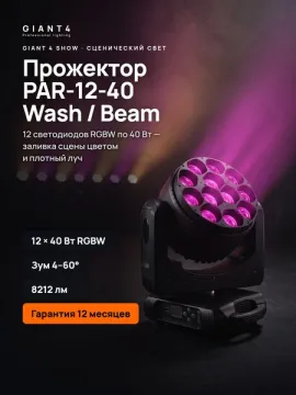 Вращающаяся голова GIANT4 PAR-12-40 Wash/Beam с зумом, LED 12x40 Вт RGBW
